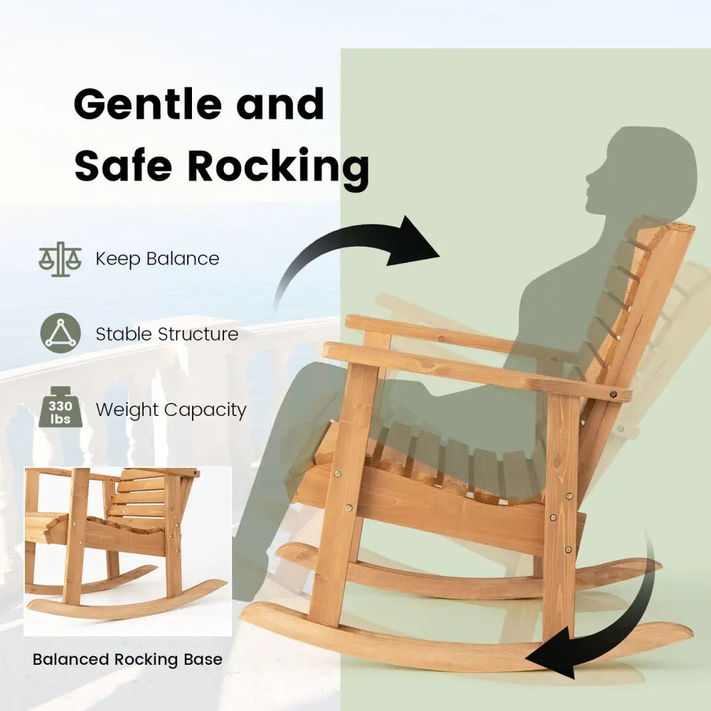 Outdoor Fir Wood Rocking Chair with High Backrest-Brown - Natural - Patio Rocking Chairs & Gliders