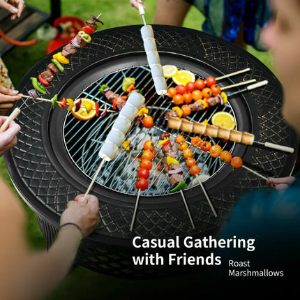 Outdoor Fire Pit with BBQ Grill and High-temp Resistance Finish - Black - Fire Pits