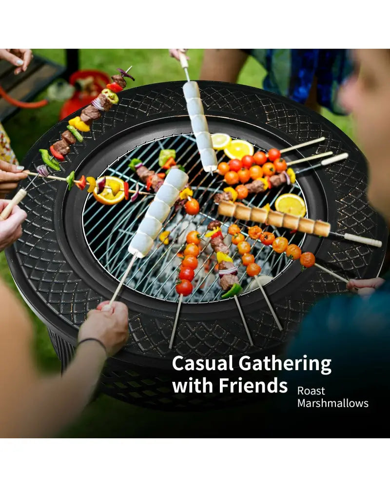 Outdoor Fire Pit with BBQ Grill and High-temp Resistance Finish - Black - Fire Pits