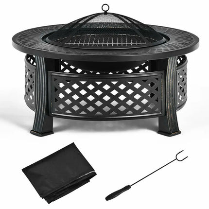Outdoor Fire Pit with BBQ Grill and High-temp Resistance Finish - Black - Fire Pits