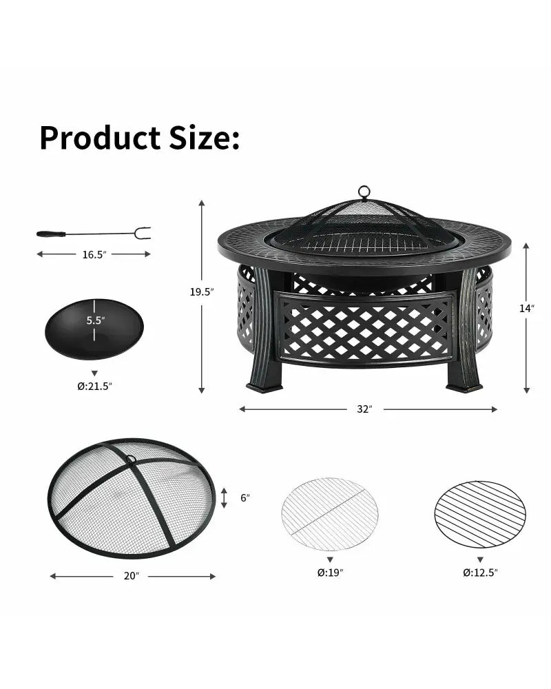 Outdoor Fire Pit with BBQ Grill and High-temp Resistance Finish - Black - Fire Pits