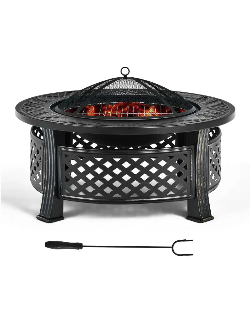 Outdoor Fire Pit with BBQ Grill and High-temp Resistance Finish - Black - Fire Pits
