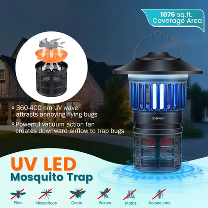Outdoor Fly Trap with Light Rechargeable Electric Bug Catcher and Killer - Black - Camping