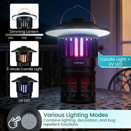 Outdoor Fly Trap with Light Rechargeable Electric Bug Catcher and Killer - Black - Camping
