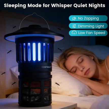 Outdoor Fly Trap with Light Rechargeable Electric Bug Catcher and Killer - Black - Camping