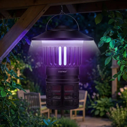 Outdoor Fly Trap with Light Rechargeable Electric Bug Catcher and Killer - Black - Camping