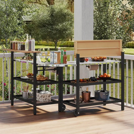 Outdoor Foldable Grill Table with Flip-Up Top and 2 Storage Shelves for Backyard Garden - Camping Furniture