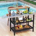 Outdoor Foldable Grill Table with Flip-Up Top and 2 Storage Shelves for Backyard Garden - Camping Furniture