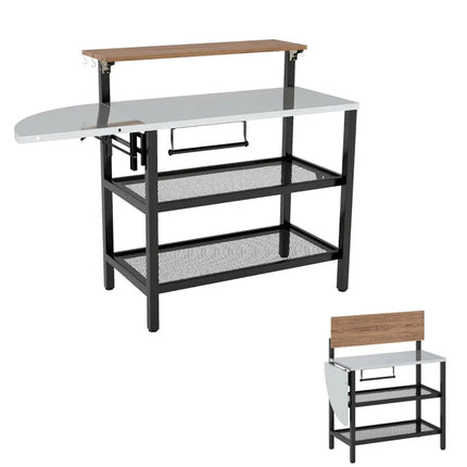 Outdoor Foldable Grill Table with Flip-Up Top and 2 Storage Shelves for Backyard Garden - Camping Furniture