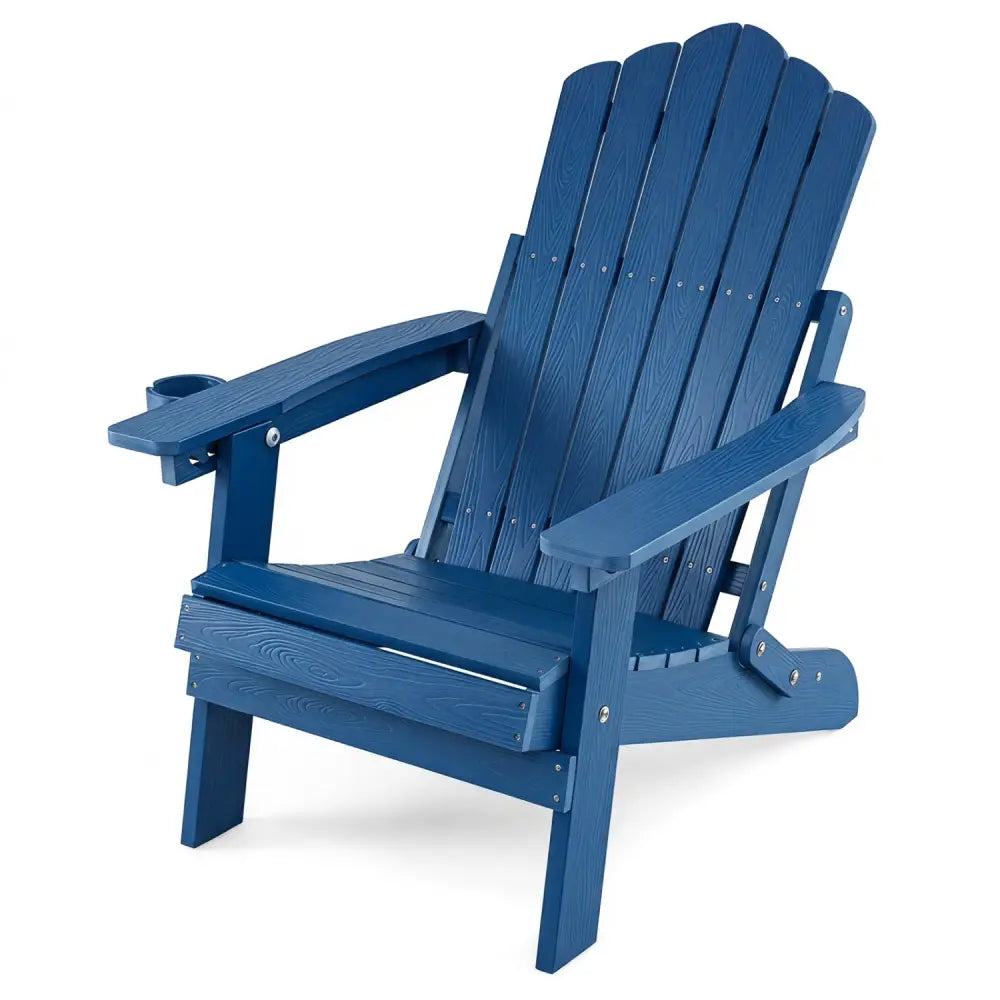 Outdoor Folding Adirondack Chair with Cup Holder and 5-Level Backrest-Navy - Navy - Adirondack Chairs