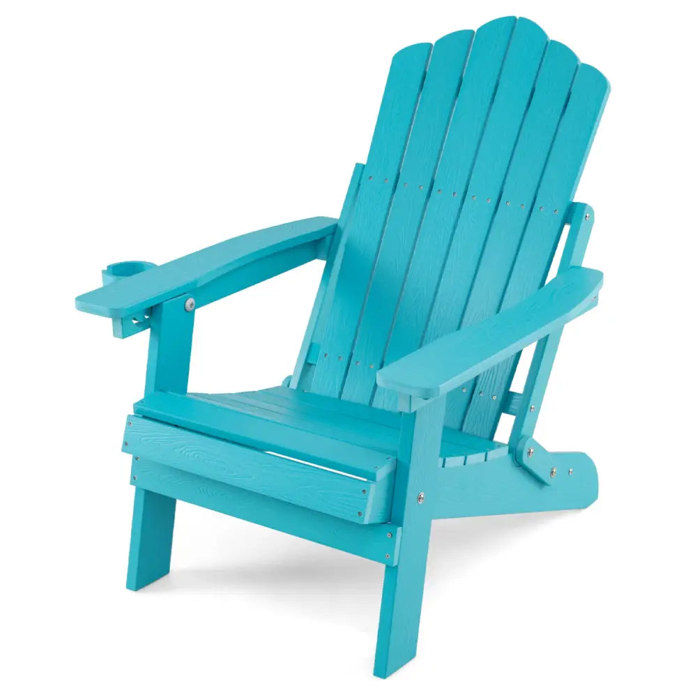 Outdoor Folding Adirondack Chair with Cup Holder and 5-Level Backrest-Turquoise - Turquoise - Adirondack Chairs
