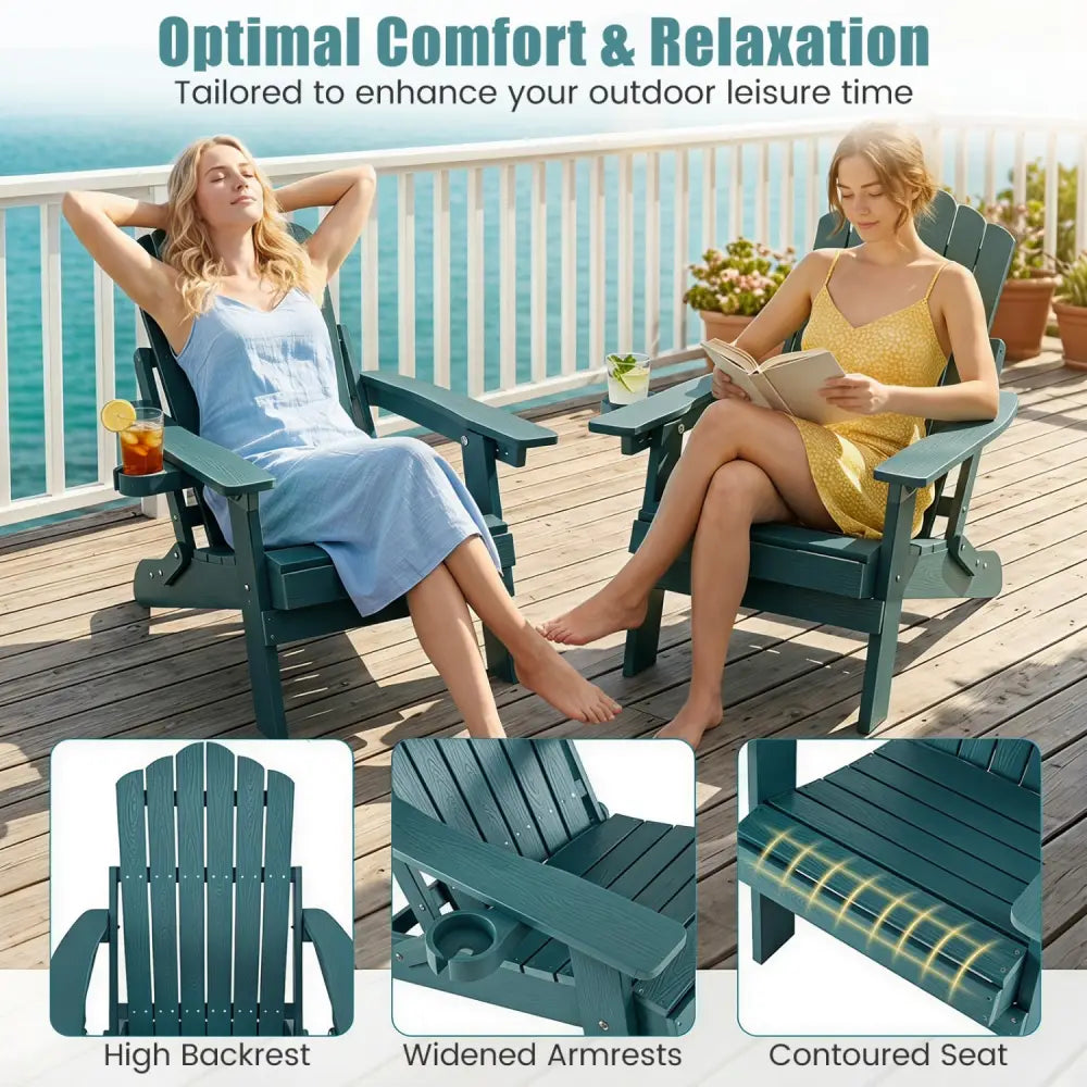 Outdoor Folding Adirondack Chair with Cup Holder and 5-Level Backrest-Green - Green - Adirondack Chairs