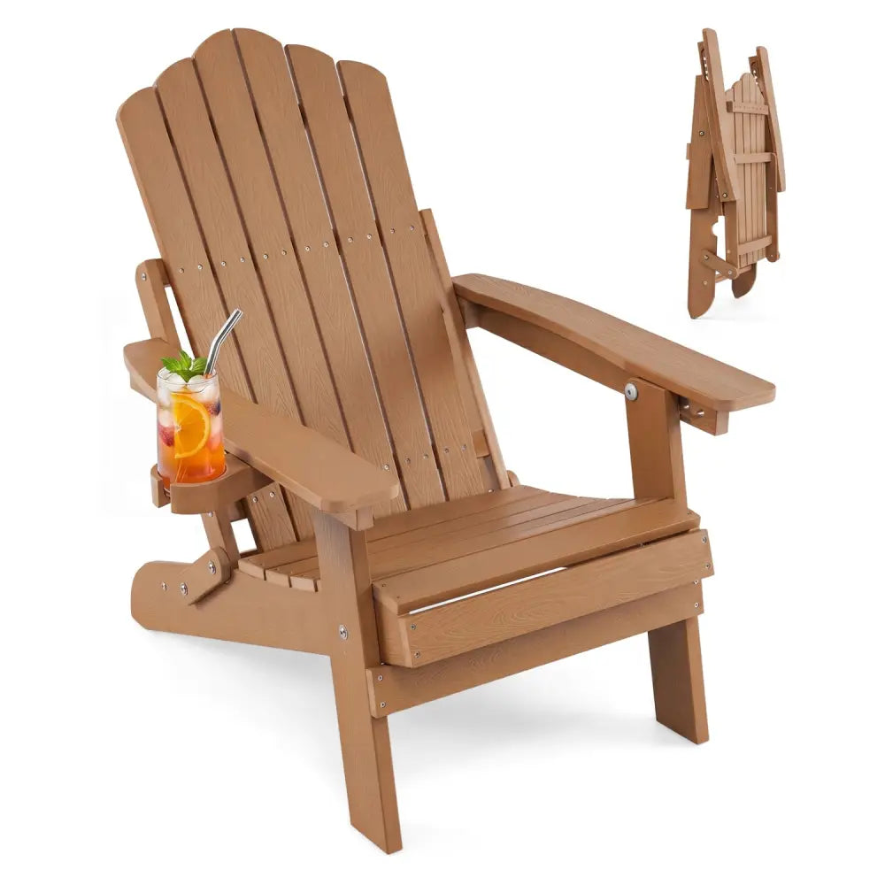 Outdoor Folding Adirondack Chair with Cup Holder and 5-Level Backrest-Coffee - Coffee - Adirondack Chairs