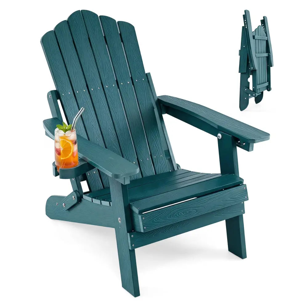 Outdoor Folding Adirondack Chair with Cup Holder and 5-Level Backrest-Green - Green - Adirondack Chairs
