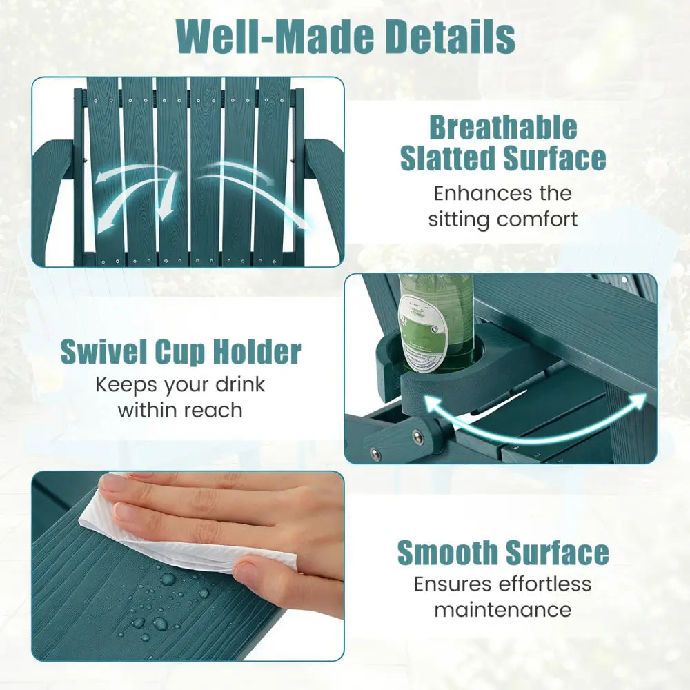 Outdoor Folding Adirondack Chair with Cup Holder and 5-Level Backrest-Green - Green - Adirondack Chairs