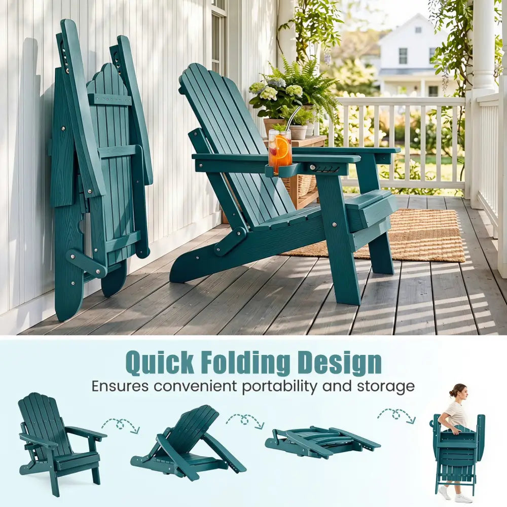 Outdoor Folding Adirondack Chair with Cup Holder and 5-Level Backrest-Green - Green - Adirondack Chairs