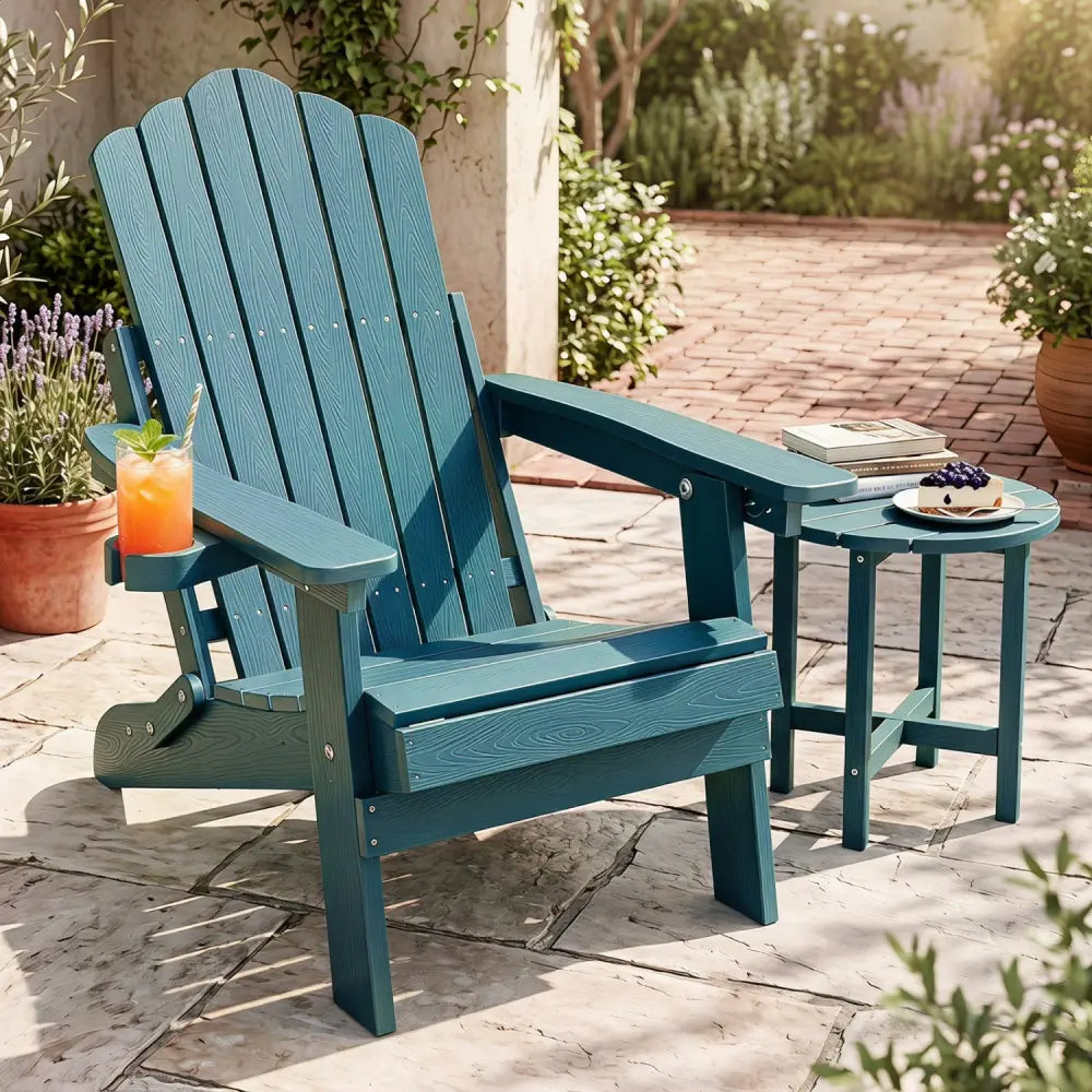 Outdoor Folding Adirondack Chair with Cup Holder and 5-Level Backrest-Green - Green - Adirondack Chairs