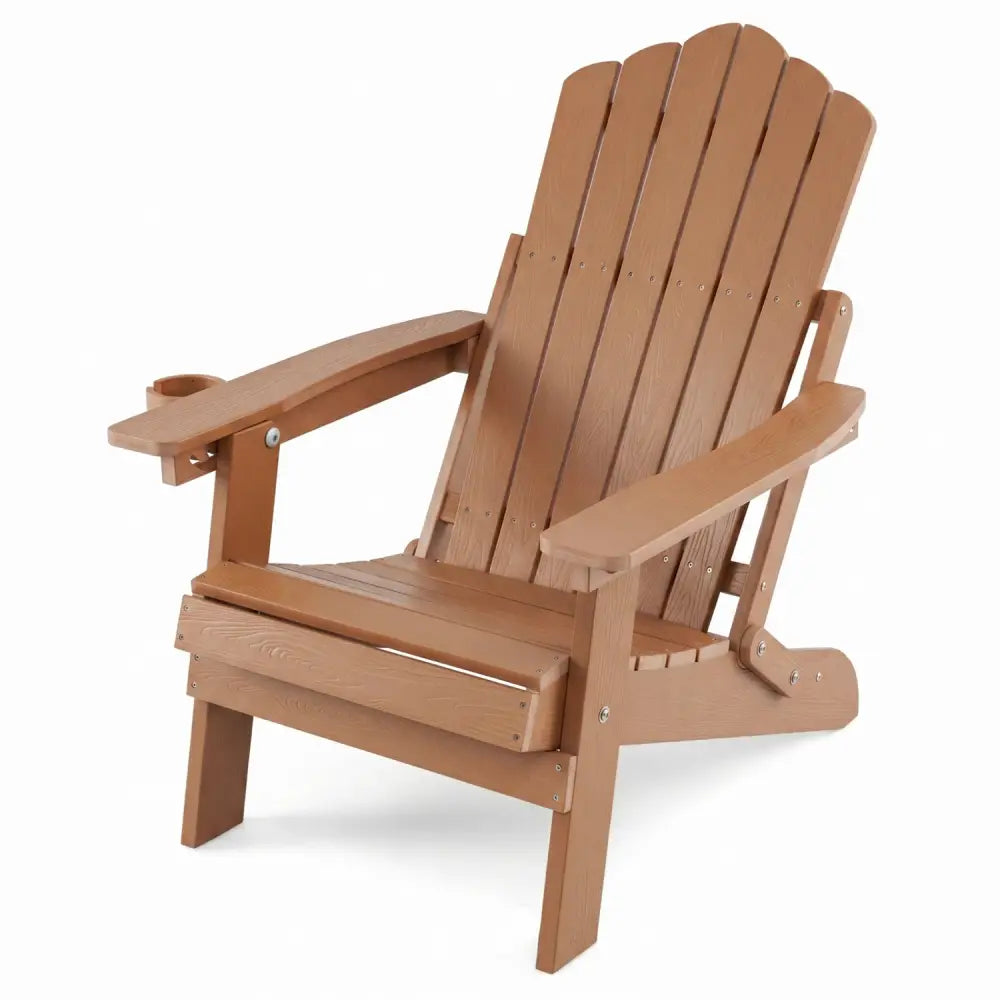 Outdoor Folding Adirondack Chair with Cup Holder and 5-Level Backrest-Coffee - Coffee - Adirondack Chairs