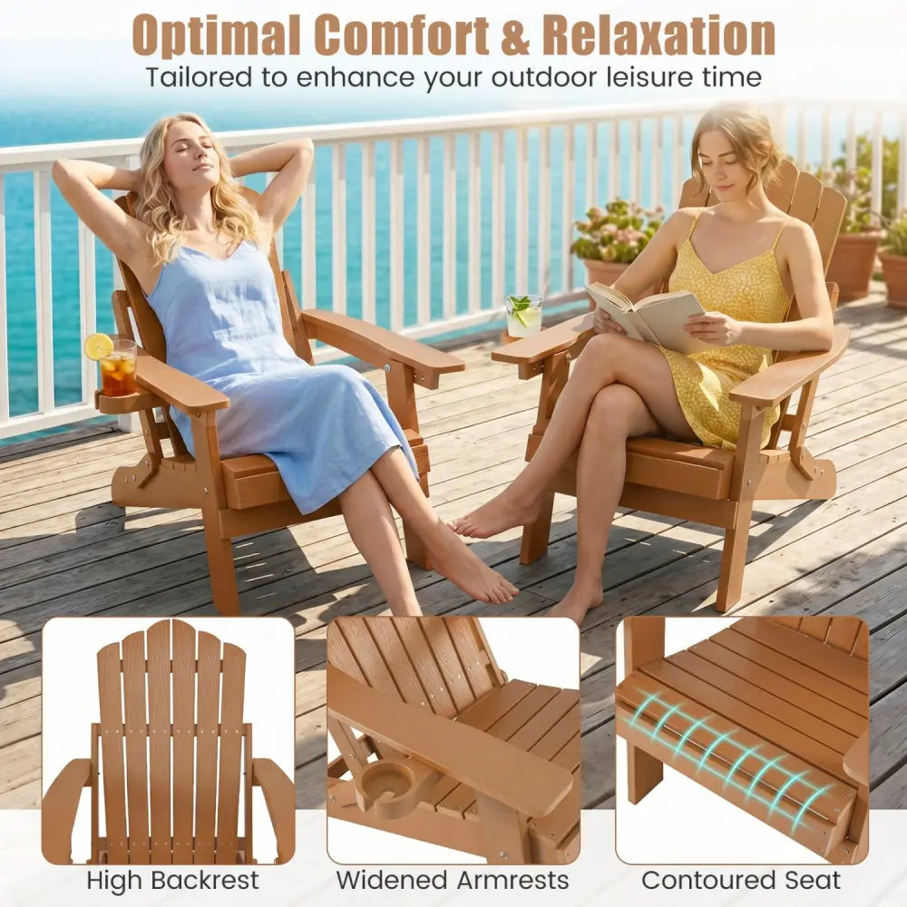Outdoor Folding Adirondack Chair with Cup Holder and 5-Level Backrest-Coffee - Coffee - Adirondack Chairs