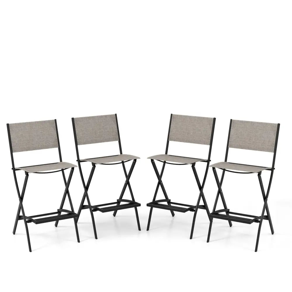 Outdoor Folding Bar Height Stool Set of 4 with Metal Frame and Footrest-Coffee - Coffee - Patio Bar Furniture