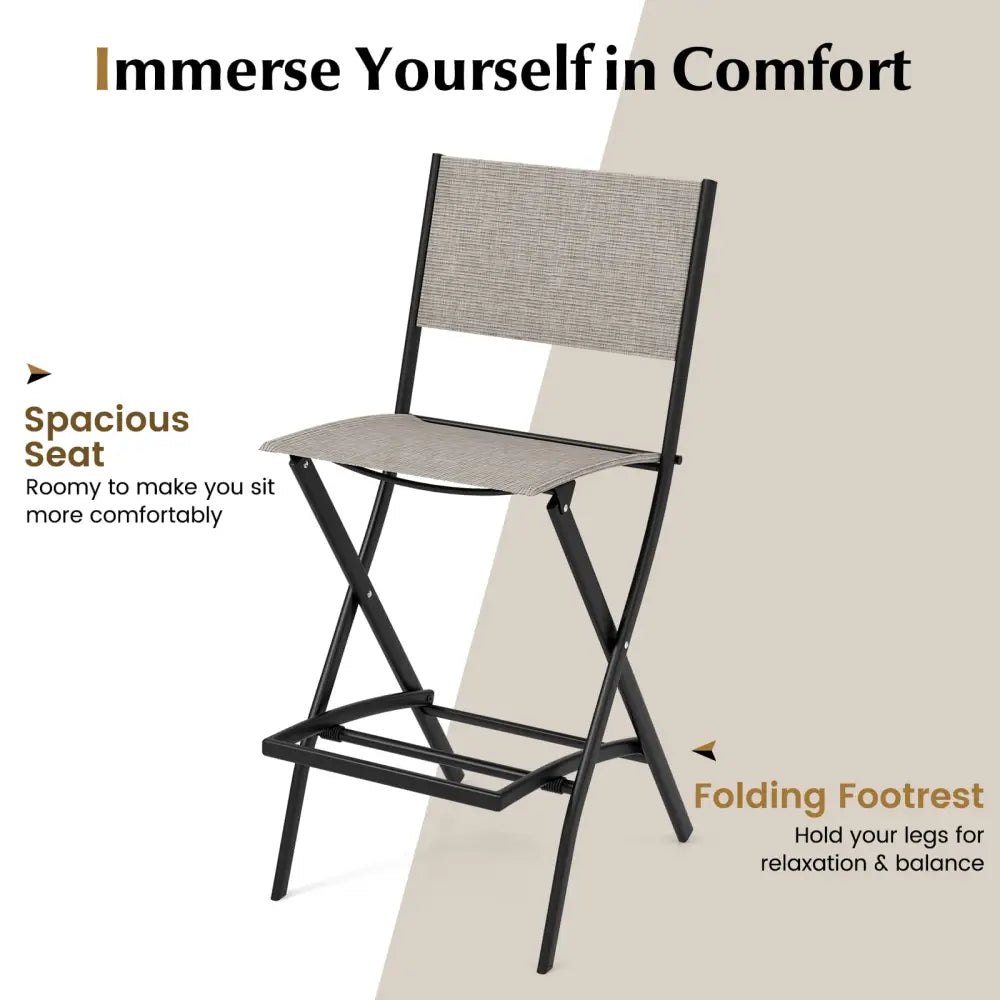 Outdoor Folding Bar Height Stool Set of 4 with Metal Frame and Footrest-Coffee - Coffee - Patio Bar Furniture
