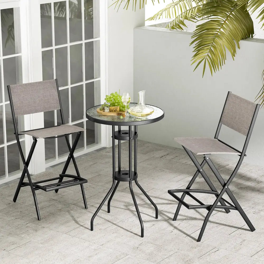 Outdoor Folding Bar Height Stool Set of 4 with Metal Frame and Footrest-Coffee - Coffee - Patio Bar Furniture