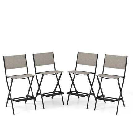 Outdoor Folding Bar Height Stool Set of 4 with Metal Frame and Footrest-Coffee - Coffee - Patio Bar Furniture