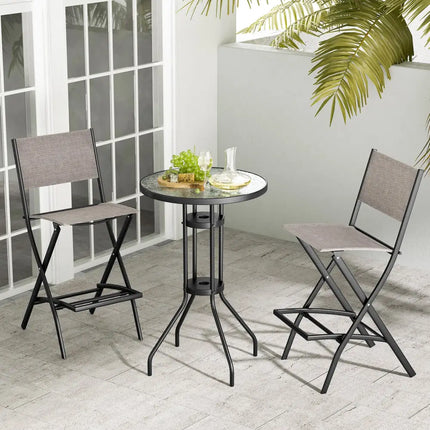 Outdoor Folding Bar Height Stool Set of 4 with Metal Frame and Footrest-Coffee - Coffee - Patio Bar Furniture