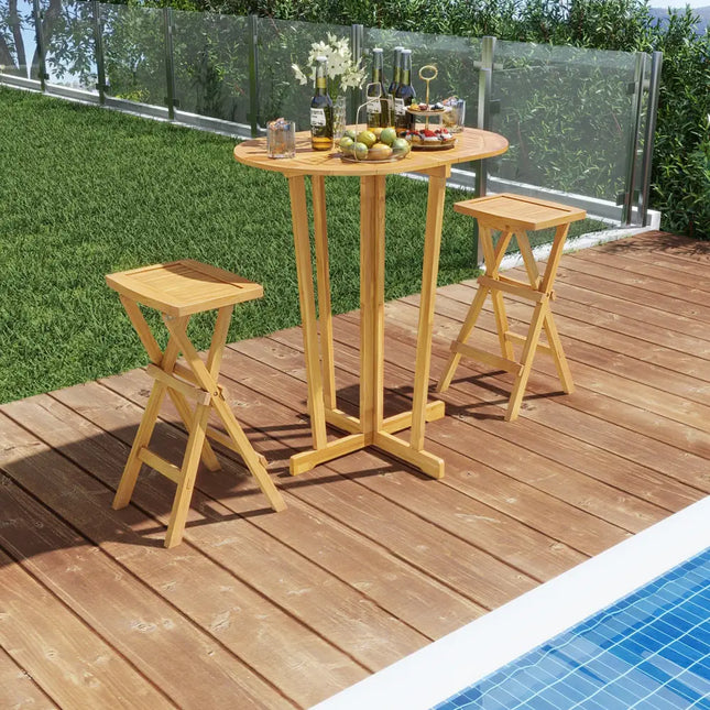 Outdoor Folding Bar Table with Oval Tabletop and Cross Base - Natural - Patio Coffee Tables
