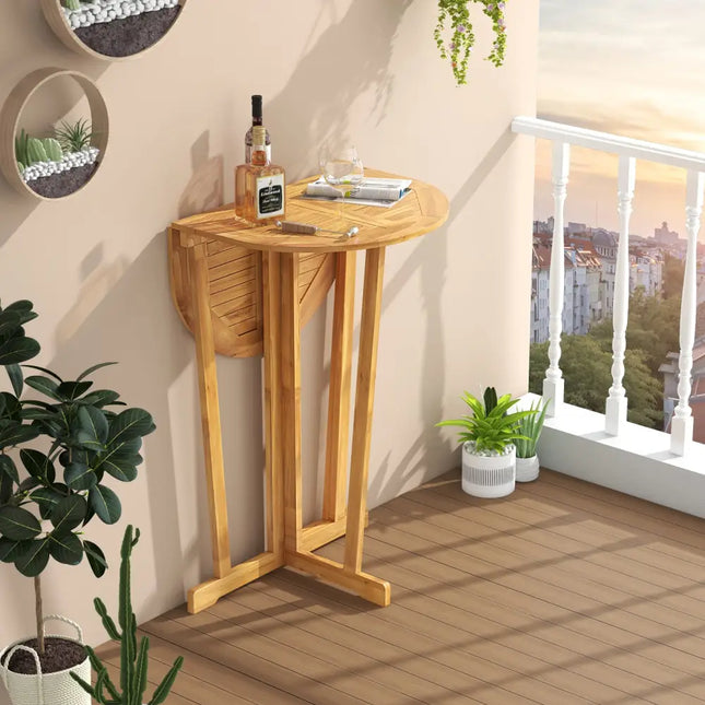 Outdoor Folding Bar Table with Oval Tabletop and Cross Base - Natural - Patio Coffee Tables