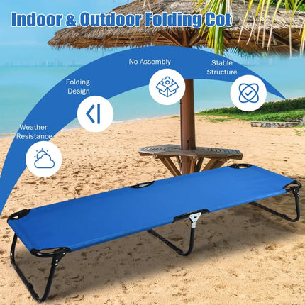 Outdoor Folding Camping Bed for Sleeping Hiking Travel-Blue - Blue - Camping Furniture