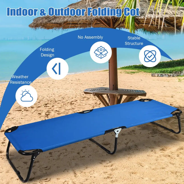 Outdoor Folding Camping Bed for Sleeping Hiking Travel-Blue - Blue - Camping Furniture