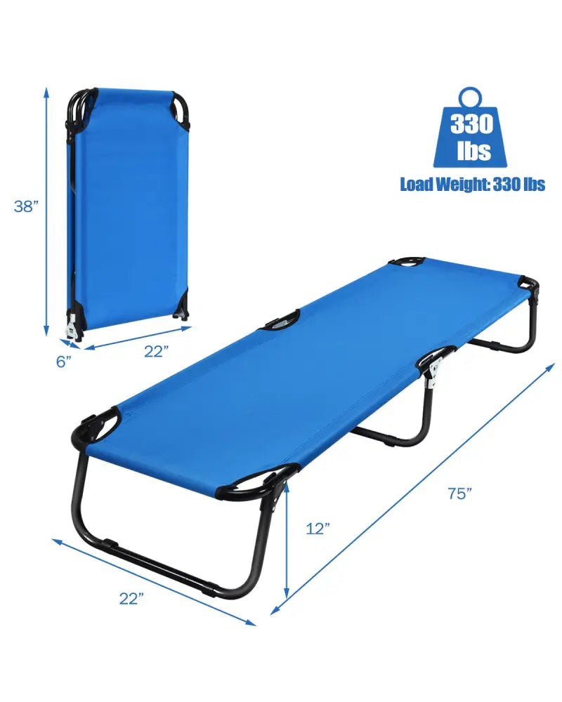 Outdoor Folding Camping Bed for Sleeping Hiking Travel-Blue - Blue - Camping Furniture