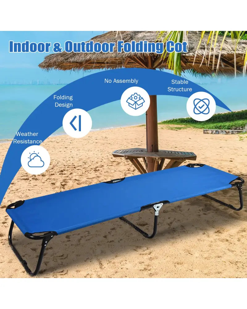 Outdoor Folding Camping Bed for Sleeping Hiking Travel-Blue - Blue - Camping Furniture