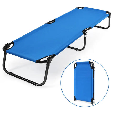 Outdoor Folding Camping Bed for Sleeping Hiking Travel-Blue - Blue - Camping Furniture