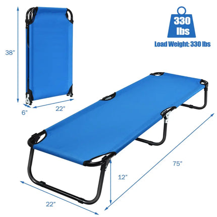 Outdoor Folding Camping Bed for Sleeping Hiking Travel-Blue - Blue - Camping Furniture