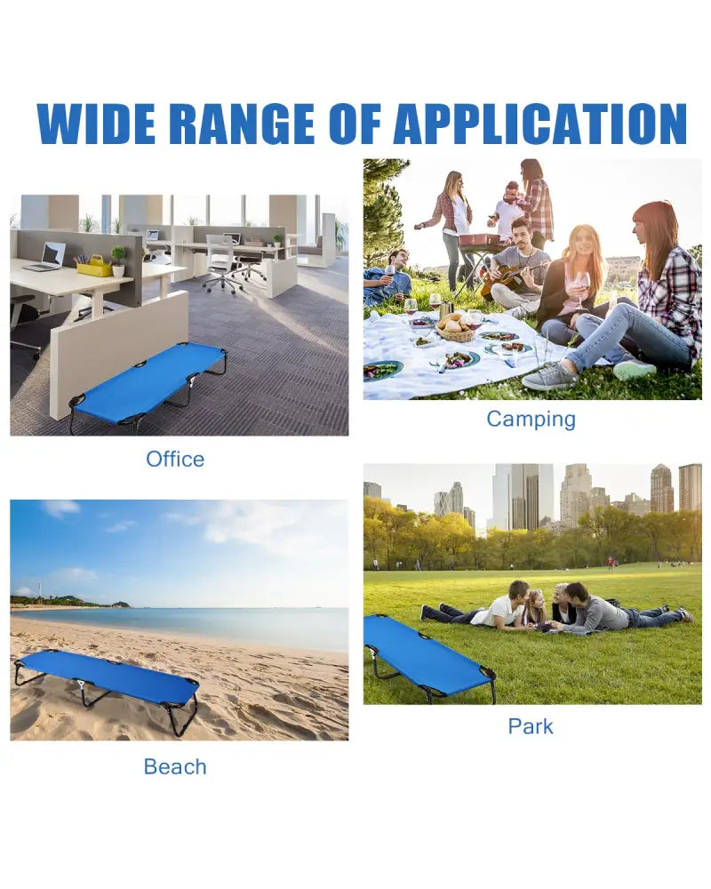 Outdoor Folding Camping Bed for Sleeping Hiking Travel-Blue - Blue - Camping Furniture
