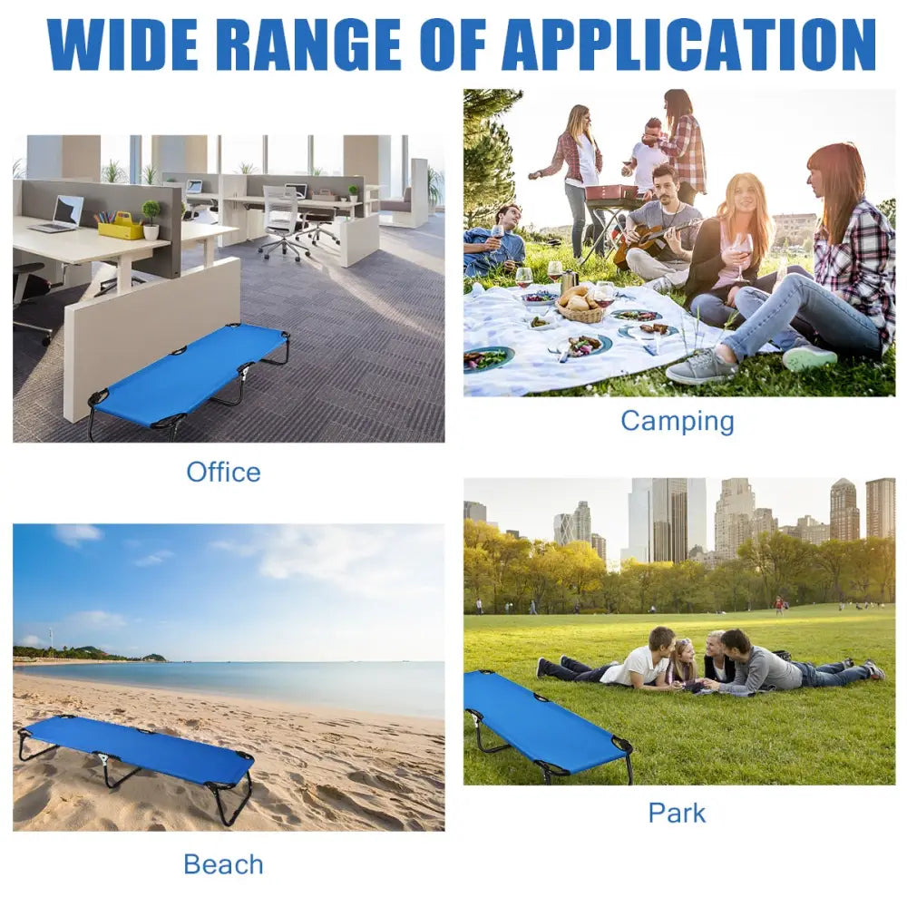 Outdoor Folding Camping Bed for Sleeping Hiking Travel-Blue - Blue - Camping Furniture
