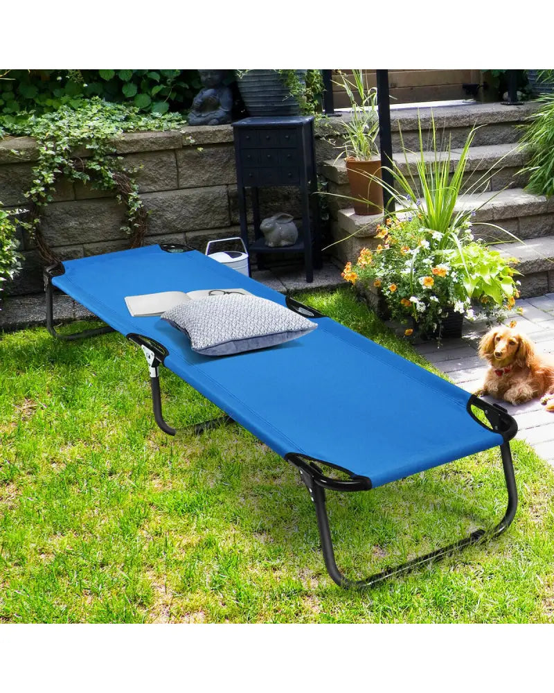 Outdoor Folding Camping Bed for Sleeping Hiking Travel-Blue - Blue - Camping Furniture