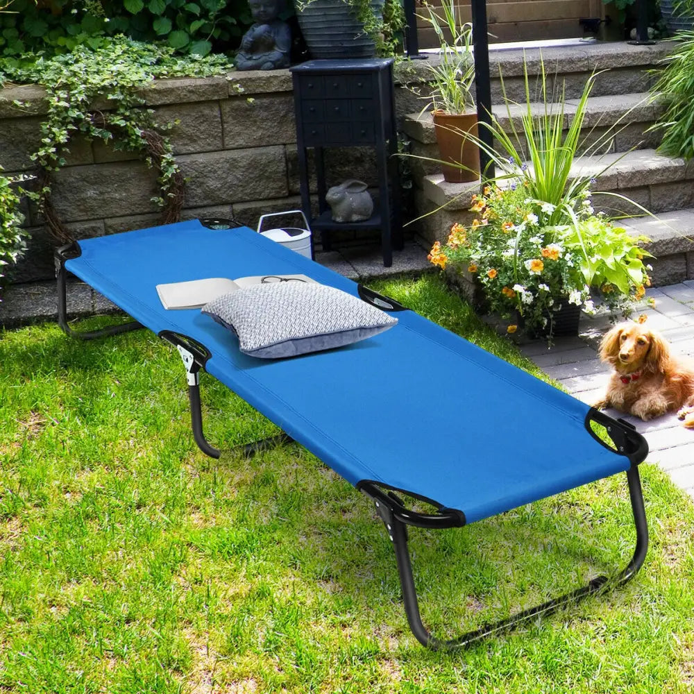 Outdoor Folding Camping Bed for Sleeping Hiking Travel-Blue - Blue - Camping Furniture