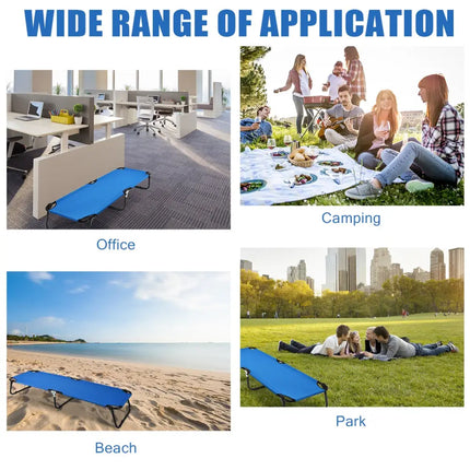 Outdoor Folding Camping Bed for Sleeping Hiking Travel-Blue - Blue - Camping Furniture
