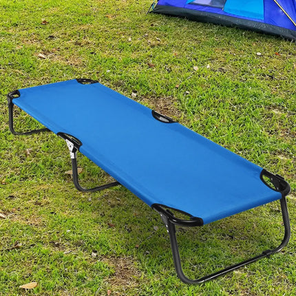 Outdoor Folding Camping Bed for Sleeping Hiking Travel-Blue - Blue - Camping Furniture