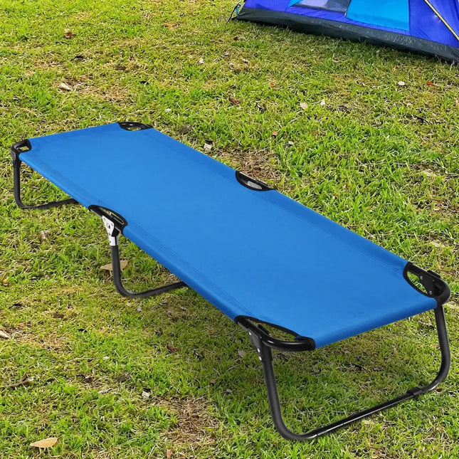 Outdoor Folding Camping Bed for Sleeping Hiking Travel-Blue - Blue - Camping Furniture