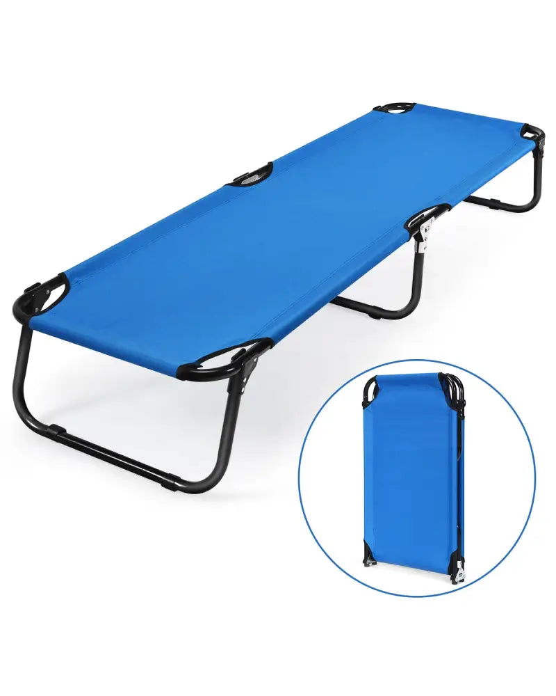 Outdoor Folding Camping Bed for Sleeping Hiking Travel-Blue - Blue - Camping Furniture