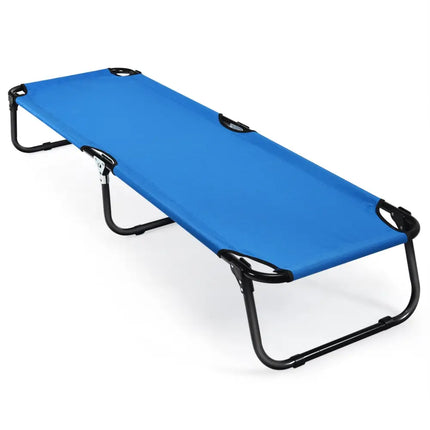 Outdoor Folding Camping Bed for Sleeping Hiking Travel-Blue - Blue - Camping Furniture