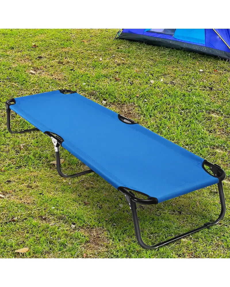 Outdoor Folding Camping Bed for Sleeping Hiking Travel-Blue - Blue - Camping Furniture