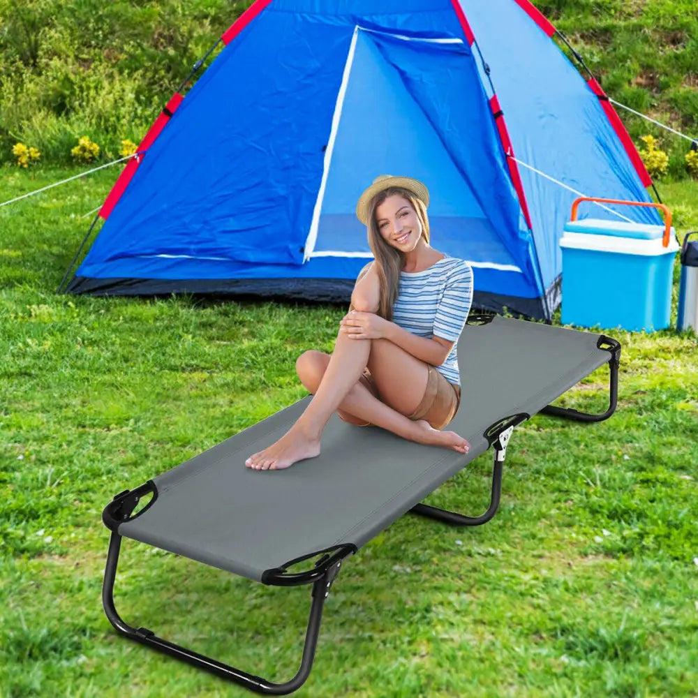 Outdoor Folding Camping Bed for Sleeping Hiking Travel-Gray - Gray - Camping Furniture