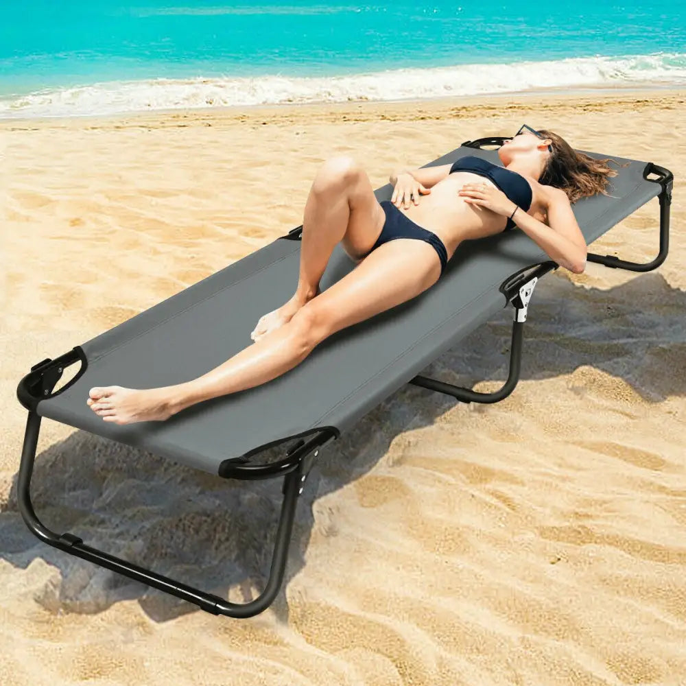 Outdoor Folding Camping Bed for Sleeping Hiking Travel-Gray - Gray - Camping Furniture