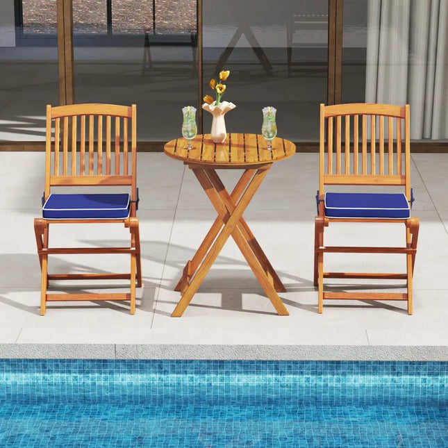 Outdoor Folding Chairs with Seat Cushions Set of 2-Navy - Navy - Patio Dining Chairs