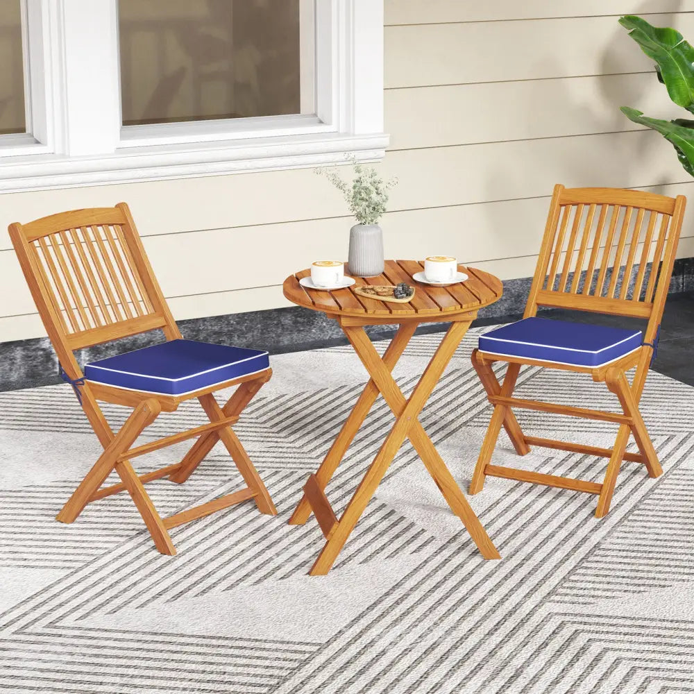 Outdoor Folding Chairs with Seat Cushions Set of 2-Navy - Navy - Patio Dining Chairs